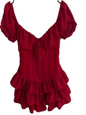 Mixed Threads Los Angeles Red Tiered Puff Sleeve Open Back Romper